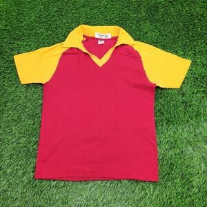 Vintage 80s MOD Colorblock Polo Shirt S/M 19x25 Red Yellow